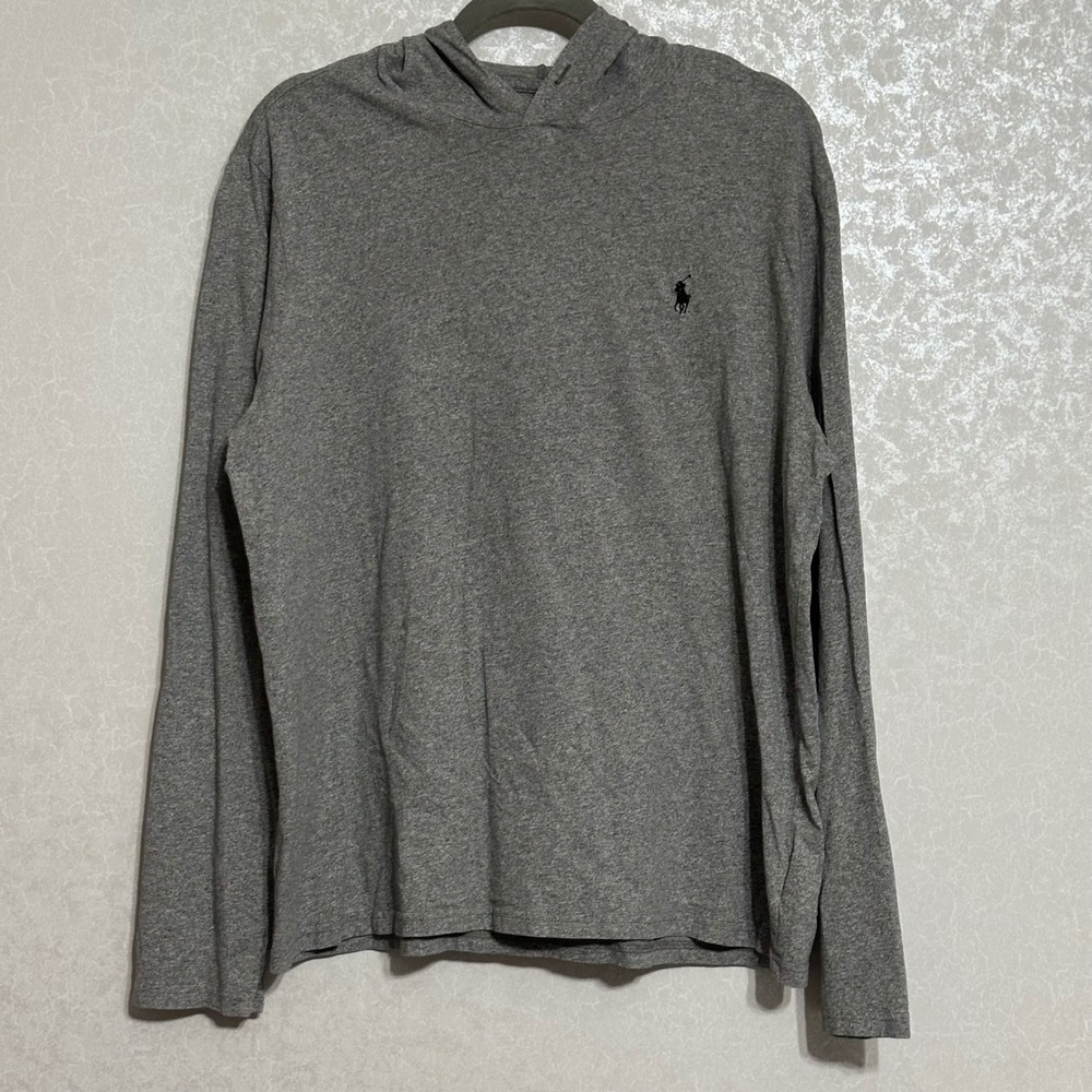 Polo Ralph Lauren Long Sleeve Pullover Hoodie Gray Pony Logo Lightweight Men's L